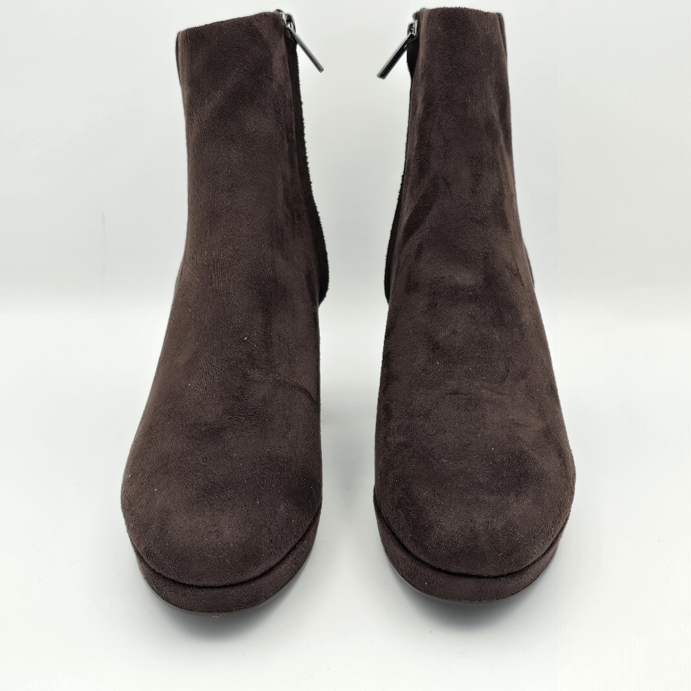 Calvin Klein Uda 2 Faux Suede Heeled Ankle Booties, Chocolate (Brown), Wmns 8.5M - Picture 3 of 16